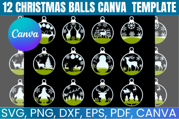 12 Christmas Balls Canva Frame Bundle: Graphics for Festive Canva Projects