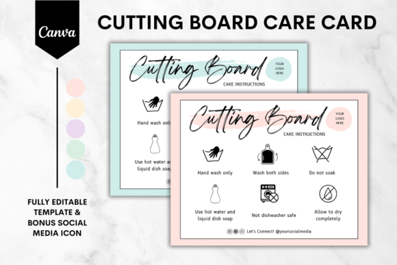 Cutting Board Care Card Canva Template 1 Graphics