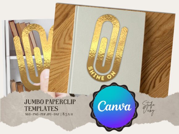 Jumbo Gold Paper Clip Template for Canva