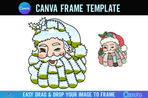 Patchwork Santa Canva Frame Christmas Graphics