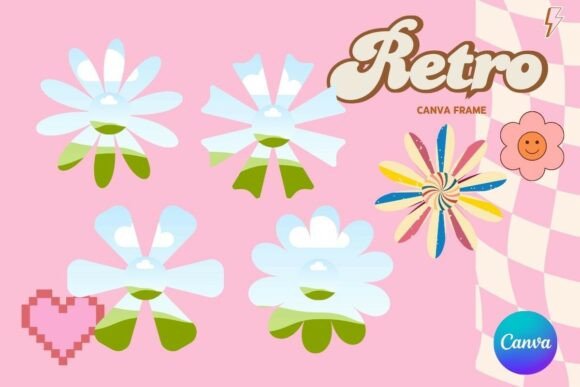 Retro Flower Canva Frame Add Photo_11 Graphics