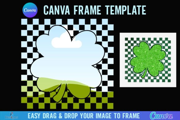 St Patricks Canva Frame Checkered Clover Graphics